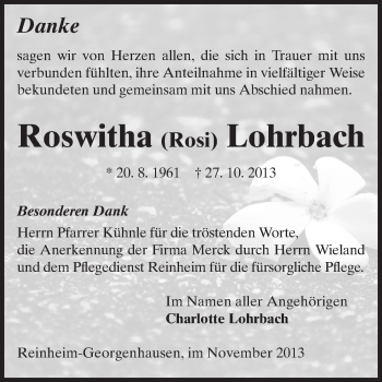 Traueranzeige von Roswitha Lohrbach von Echo-Zeitungen (Gesamtausgabe)