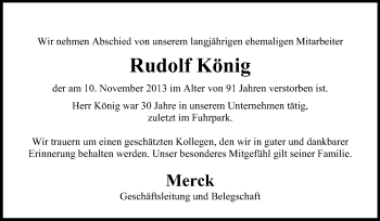 Traueranzeige von Rudolf König von Echo-Zeitungen (Gesamtausgabe)