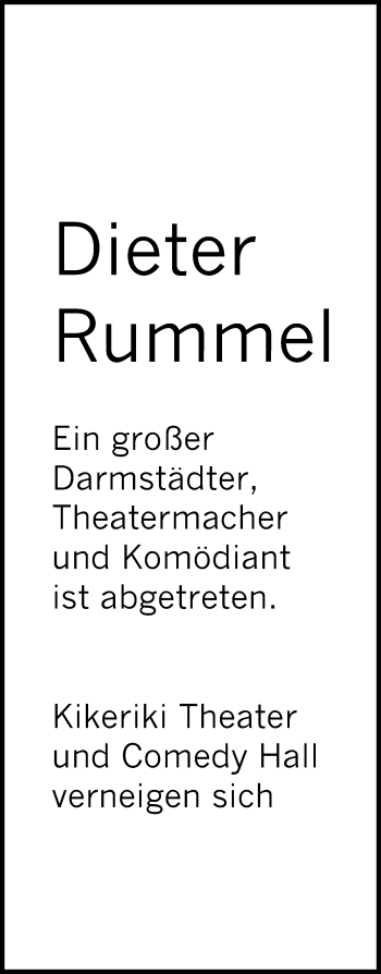 Traueranzeige von Dieter Rummel von Echo-Zeitungen (Gesamtausgabe)