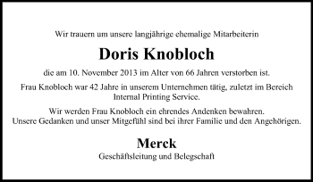 Traueranzeige von Doris Knobloch von Echo-Zeitungen (Gesamtausgabe)