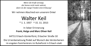 Traueranzeige von Walter Keil von Odenwälder Echo