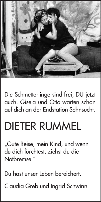 Traueranzeige von Dieter Rummel von Echo-Zeitungen (Gesamtausgabe)