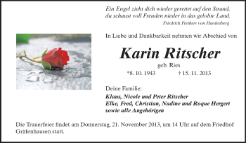 Traueranzeige von Karin Ritscher von Echo-Zeitungen (Gesamtausgabe)