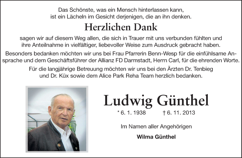  Traueranzeige für Ludwig Günthel vom 23.11.2013 aus Darmstädter Echo