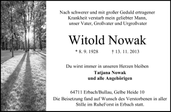 Traueranzeige von Witold Nowak von Odenwälder Echo