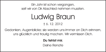 Traueranzeige von Ludwig Braun von Echo-Zeitungen (Gesamtausgabe)
