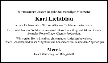 Traueranzeige von Karl Lichtblau von Echo-Zeitungen (Gesamtausgabe)
