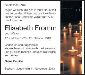 Traueranzeige von Elisabeth Fromm von Echo-Zeitungen (Gesamtausgabe)