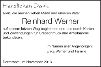 Traueranzeige von Reinhard Werner von Echo-Zeitungen (Gesamtausgabe)