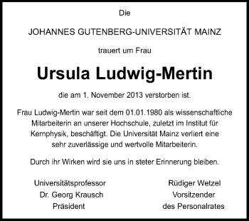 Traueranzeige von Ursula Ludwig-Mertin von Echo-Zeitungen (Gesamtausgabe)