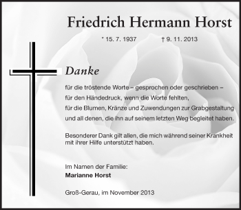 Traueranzeige von Friedrich Hermann Horst von Rüsselsheimer Echo, Groß-Gerauer-Echo, Ried Echo