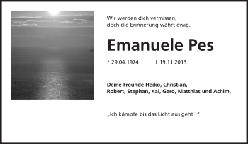 Traueranzeige von Emanuele Pes von Echo-Zeitungen (Gesamtausgabe)