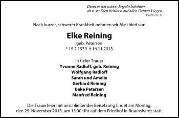 Traueranzeige von Elke Reining von Echo-Zeitungen (Gesamtausgabe)
