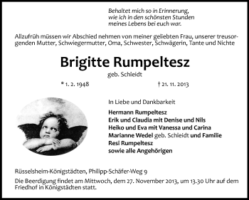 Traueranzeige von Brigitte Rumpeltesz von Rüsselsheimer Echo, Groß-Gerauer-Echo, Ried Echo