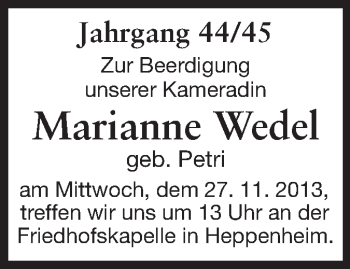 Traueranzeige von Marianne Wedel von Starkenburger Echo