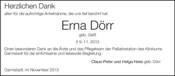 Traueranzeige von Erna Dörr von Echo-Zeitungen (Gesamtausgabe)