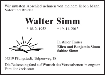 Traueranzeige von Walter Simm von Echo-Zeitungen (Gesamtausgabe)