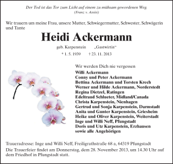 Traueranzeige von Heidi Ackermann von Echo-Zeitungen (Gesamtausgabe)