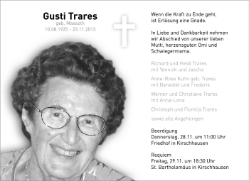 Traueranzeige von Gusti Trares von Starkenburger Echo, Bergsträßer Anzeiger
