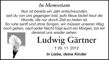 Traueranzeige von Ludwig Gärtner von Darmstädter Echo, Odenwälder Echo, Rüsselsheimer Echo, Groß-Gerauer-Echo, Ried Echo