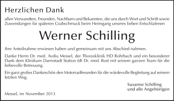 Traueranzeige von Werner Schilling von Echo-Zeitungen (Gesamtausgabe)