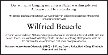 Traueranzeige von Wilfried Beuerle von Echo-Zeitungen (Gesamtausgabe)