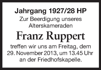 Traueranzeige von Franz Ruppert von Starkenburger Echo