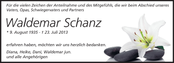 Traueranzeige von Waldemar Schanz von Rüsselsheimer Echo, Groß-Gerauer-Echo, Ried Echo