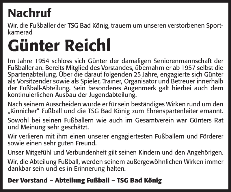  Traueranzeige für Günter Reichl vom 29.11.2013 aus Odenwälder Echo