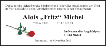 Traueranzeige von Alois Fritz Michel von Echo-Zeitungen (Gesamtausgabe)