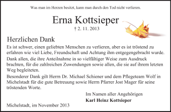 Traueranzeige von Erna Kottsieper von Odenwälder Echo