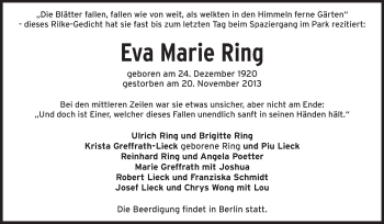 Traueranzeige von Eva Marie Ring von Darmstädter Echo, Odenwälder Echo, Rüsselsheimer Echo, Groß-Gerauer-Echo, Ried Echo