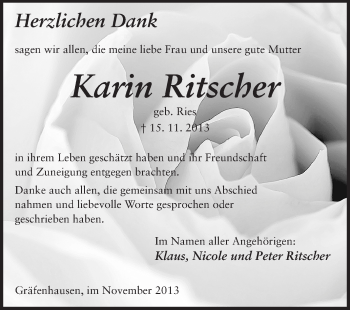Traueranzeige von Karin Ritscher von Echo-Zeitungen (Gesamtausgabe)