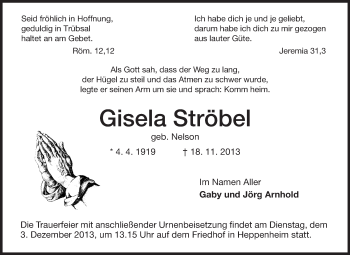 Traueranzeige von Gisela Ströbel von Starkenburger Echo