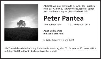 Traueranzeige von Peter Pantea von Echo-Zeitungen (Gesamtausgabe)