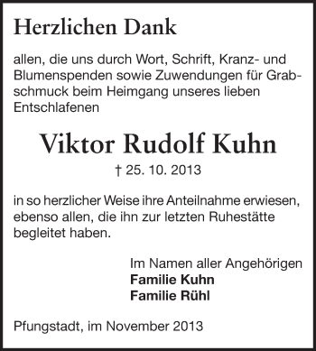 Traueranzeige von Viktor Rudolf Kuhn von Echo-Zeitungen (Gesamtausgabe)