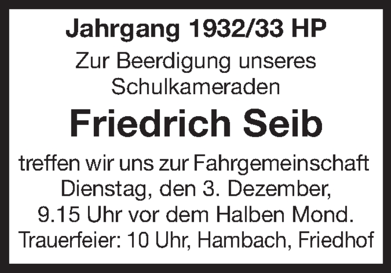  Traueranzeige für Friedrich Seib vom 02.12.2013 aus Starkenburger Echo