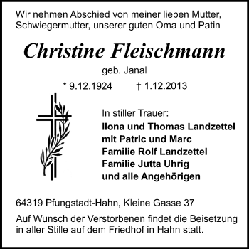 Traueranzeige von Christine Fleischmann von Echo-Zeitungen (Gesamtausgabe)