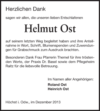 Traueranzeige von Helmut Ost von Echo-Zeitungen (Gesamtausgabe)