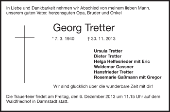 Traueranzeige von Georg Tretter von Echo-Zeitungen (Gesamtausgabe)