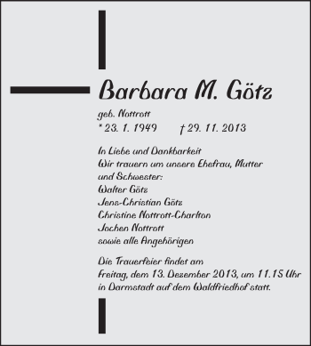 Traueranzeige von Barbara Götz von Echo-Zeitungen (Gesamtausgabe)