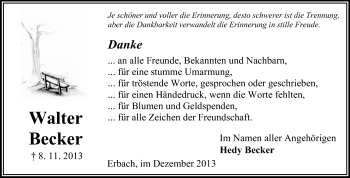 Traueranzeige von Walter Becker von Odenwälder Echo