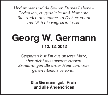 Traueranzeige von Georg W. Germann von Echo-Zeitungen (Gesamtausgabe)
