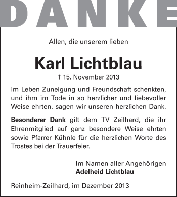 Traueranzeige von Karl Lichtblau von Echo-Zeitungen (Gesamtausgabe)