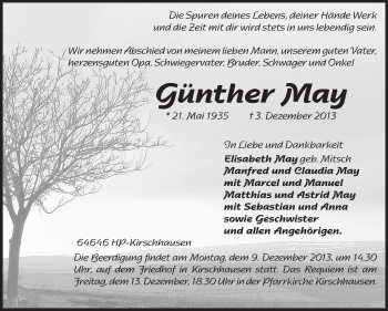 Traueranzeige von Günther May von Starkenburger Echo, Bergsträßer Anzeiger