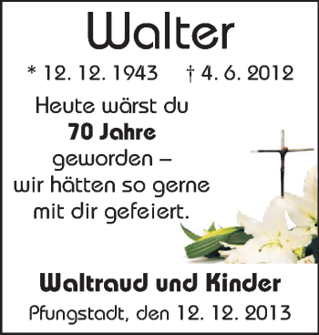 Traueranzeige von Walter Keil von Echo-Zeitungen (Gesamtausgabe)