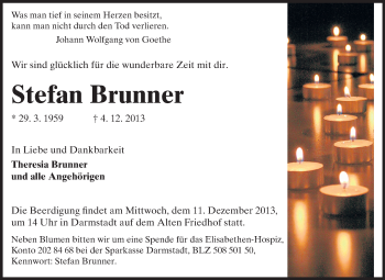 Traueranzeige von Stefan Brunner von Echo-Zeitungen (Gesamtausgabe)