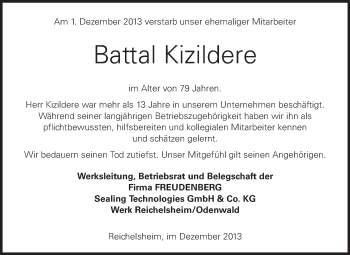 Traueranzeige von Battal Kizildere von Odenwälder Echo