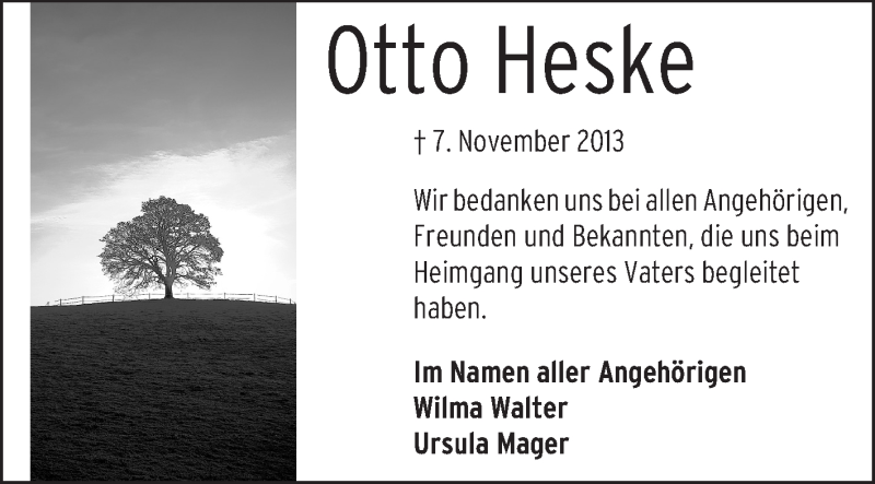  Traueranzeige für Otto Heske vom 07.12.2013 aus Echo-Zeitungen (Gesamtausgabe)