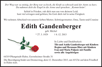 Traueranzeige von Edith Gandenberger von Echo-Zeitungen (Gesamtausgabe)